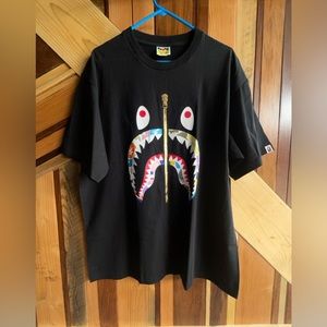 New Bape Ape T-shirt - Size XXL (Black) - Frowning Zipper Face Design.